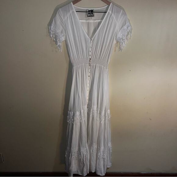 JAASE white cotton boho gunny sacs style maxi dress XS cottage core fairy core - Picture 7 of 7